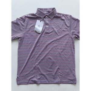 Rhoback Whaler Heather Stripe S/S Performance Polo sz L Ocean Blue White
